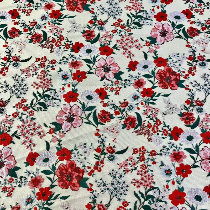 Red Small Floral Jacquard Fabr - огляд і ціна Vintage Sewing Textile