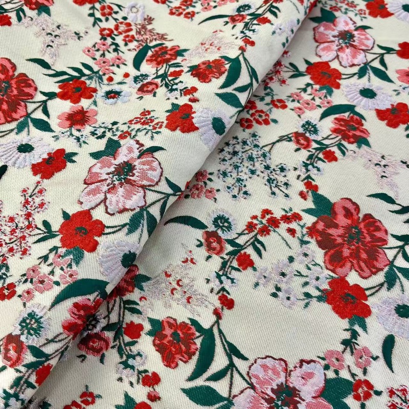 Red Small Floral Jacquard Fabr - огляд і ціна Vintage Sewing Textile